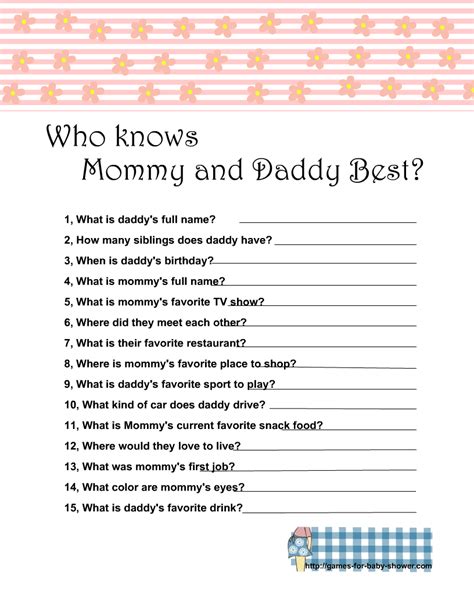 Printable Who Knows Mommy And Daddy Best